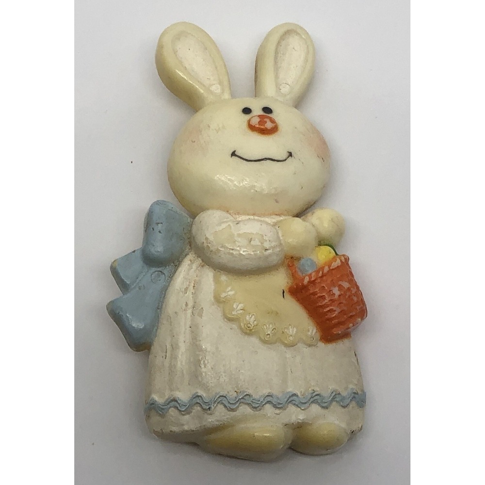 Vintage Hallmark Bernadette Easter Bunny Pin Brooch 1975 Basket‎ Plastic Dress